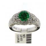 18kt Gold 2.09 ct Round Emerald & Diamond Ring