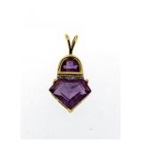 14kt Gold Superman Cut Amethyst & Diamond Pendant