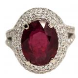14kt Gold Oval 7.66 ct Ruby & Diamond Ring
