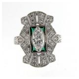 Antique Style Fancy Marquise & Emerald Ring