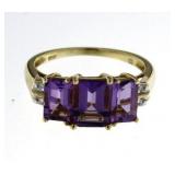 10kt Gold Amethyst & Diamond 3 Stone Designer Ring