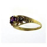 14kt Gold Antique Amethyst & Diamond Ring