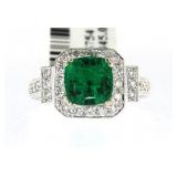14kt Gold 2.94 ct Cushion Emerald & Diamond Ring