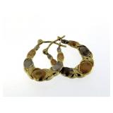 14kt Yellow-Rose & White Gold Hoop Earrings