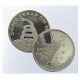 (2) .999 Pure Silver Boston Tea Party Coins
