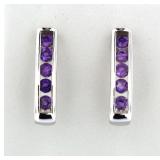 Channel Set Amethyst Designer Earrings