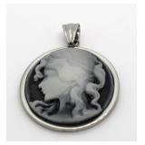Large Gray Shell Cameo Pendant