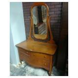 Oak Low Boy Dresser & Mirror