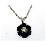 10kt Gold Sapphire & Diamond Flower Pendant