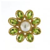 Quality Pearl & Genuine Peridot Dinner Ring