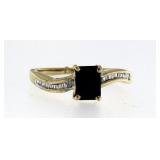 10kt Gold Sapphire & Baguette Diamond Ring