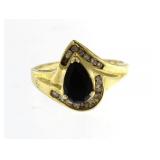 14kt Gold Pear Cut Onyx & Diamond Ring