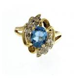 10kt Gold Genuine Blue Topaz & Diamond Ring