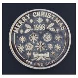 1998 .999 Pure Silver Merry Christmas Round