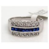 Channel Set Blue & White Sapphire Anniversary Ring