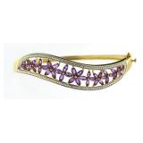 Genuine Amethyst & Diamond Cuff Bracelet