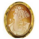 14kt Gold Antique XL Shell Carved Cameo Brooch