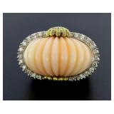 14kt Gold 24.39 ct Carved Coral & Diamond Ring