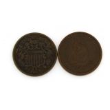 NICE Set of 2 1864-65 Copper 2 Cent Pieces