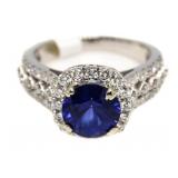 14kt Gold Round 3.50 ct Sapphire & Diamond Ring
