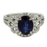 14kt Gold Oval 3.04 ct Sapphire & Diamond Ring