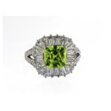 Green Sapphire & Baguette Topaz Designer Ring