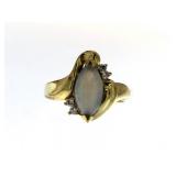 14kt Gold Marquise Opal & Diamond Ring