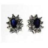 14kt Gold Genuine Sapphire & Diamond Earrings