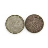 (2) 1937 Nazi Germany Silver Coins
