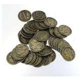 (50) Mixed Date Mercury Silver Dimes
