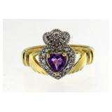 Genuine Amethyst & Diamond Heart Ring