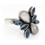 Rainbow Moonstone & Blue Topaz Ring