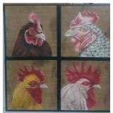 Hand Painted Roosters on Burlap