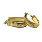 14kt Gold XX-Large Elongated Etched Hoop Earrings