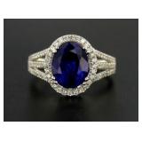 14kt Gold Oval 3.87 ct Sapphire & Diamond Ring