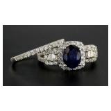 14kt Gold 2.50 ct Sapphire & Diamond Bridal Set