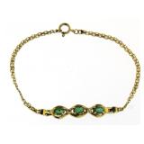 14kt Gold Genuine Emerald & Diamond Bracelet