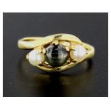14kt Gold Opaque Sapphire & Pearl Designer Ring