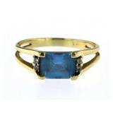 14kt Gold Genuine Blue Topaz & Diamond Ring