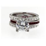 Brilliant 3.50 ct White Topaz & Ruby 2 pc Bridal