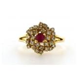 14kt Gold Genuine Ruby & Diamond Cocktail Ring