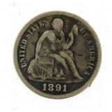 1891 Seated Liberty Silver Dime