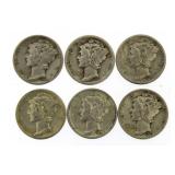 Collection (6) Mercury Silver Dimes