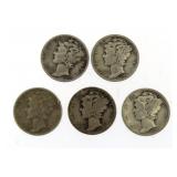 (5) Mercury Silver Dimes