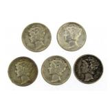 (5) Mercury Silver Dimes
