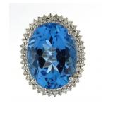 14kt Gold Oval 22.50 ct Blue Topaz & Diamond Ring