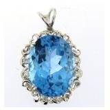 14kt Gold 22.50 ct Blue Topaz & Diamond Pendant