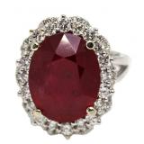 14kt Gold Oval 13.18 ct Ruby & Diamond Ring