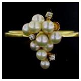 14kt Gold Pearl & Diamond Cable Ring
