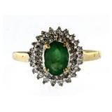 10kt Gold Genuine Emerald & Diamond Estate Ring